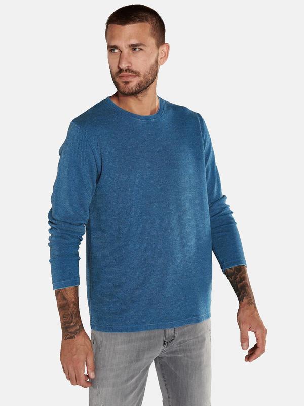 emilio adani Herren Langarm-Shirt slim fit blau gestreift Rundhals von emilio adani