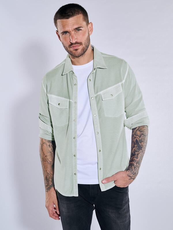 emilio adani Herren Langarm-Shirt slim fit Grau gemustert Kent-Kragen von emilio adani