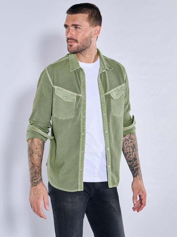 emilio adani Herren Langarm-Shirt slim fit Grün gemustert Kent-Kragen von emilio adani