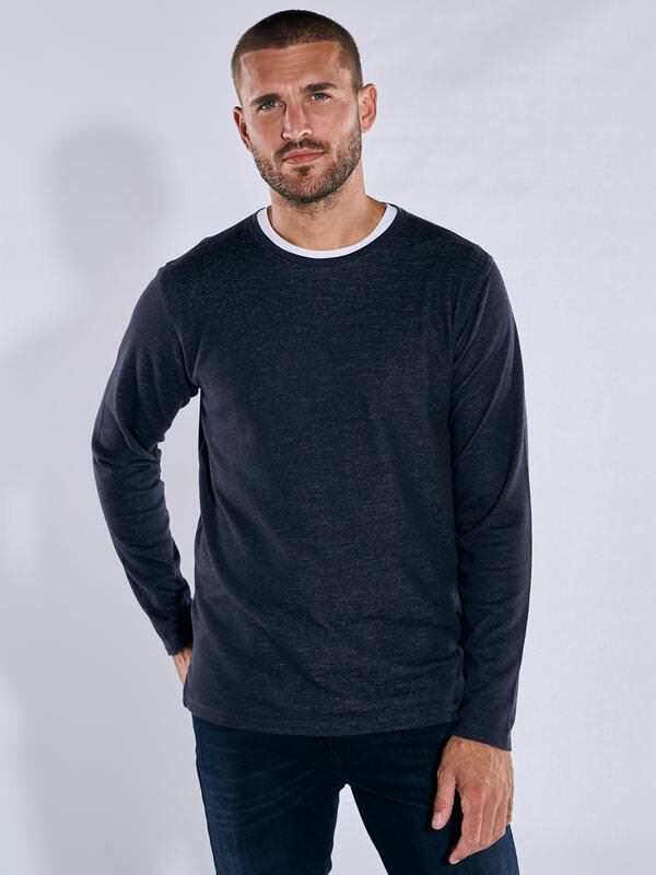 emilio adani Herren Langarm-Shirt strukturiert Blau regular uni Rundhals von emilio adani