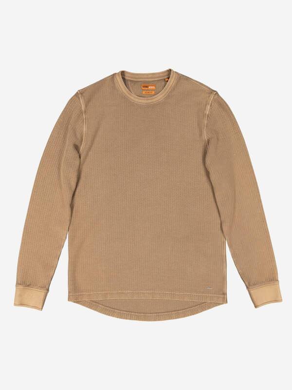 emilio adani Herren Langarm-Shirt strukturiert Braun slim fit gemustert Rundhals von emilio adani