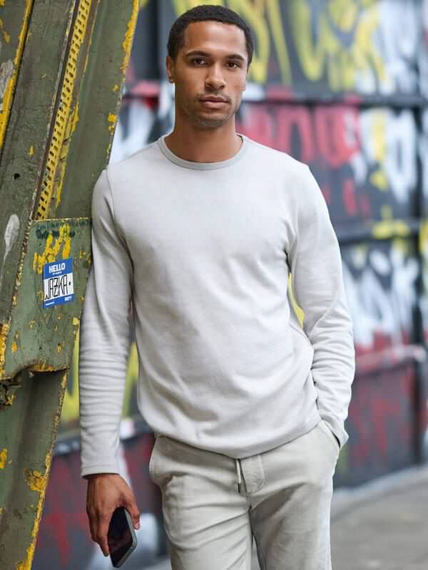 emilio adani Herren Langarm-Shirt strukturiert Grau regular uni Rundhals von emilio adani