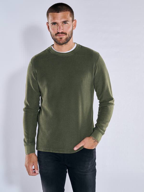 emilio adani Herren Langarm-Shirt strukturiert Grün slim fit gemustert Rundhals von emilio adani