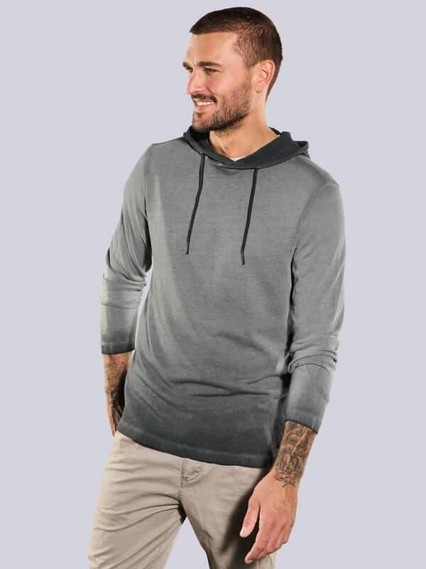 emilio adani Herren Langarm-Shirt uni Grau regular Kapuze von emilio adani