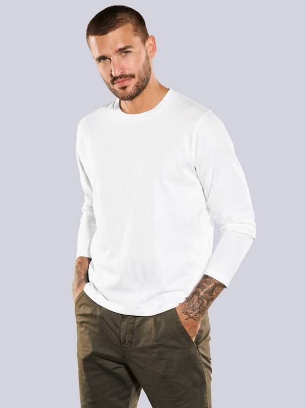 emilio adani Herren Langarm-Shirt uni Weiß regular Rundhals von emilio adani