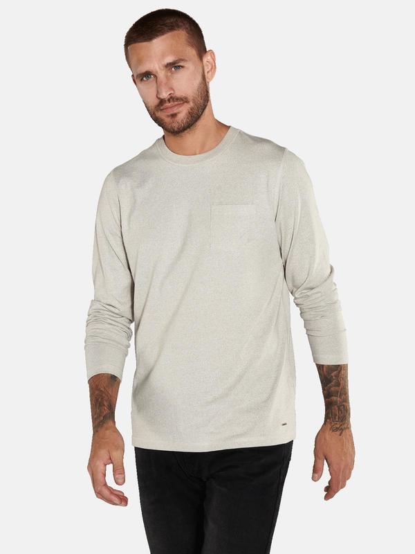 emilio adani Herren Langarm-Shirt uni beige regular gemustert Rundhals von emilio adani