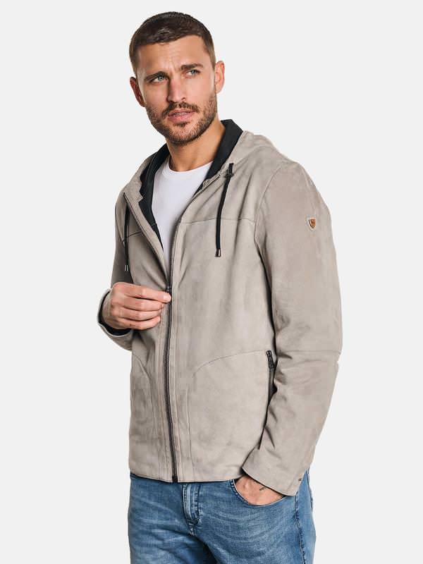 emilio adani Herren Lederjacke Nubukleder beige regular uni von emilio adani