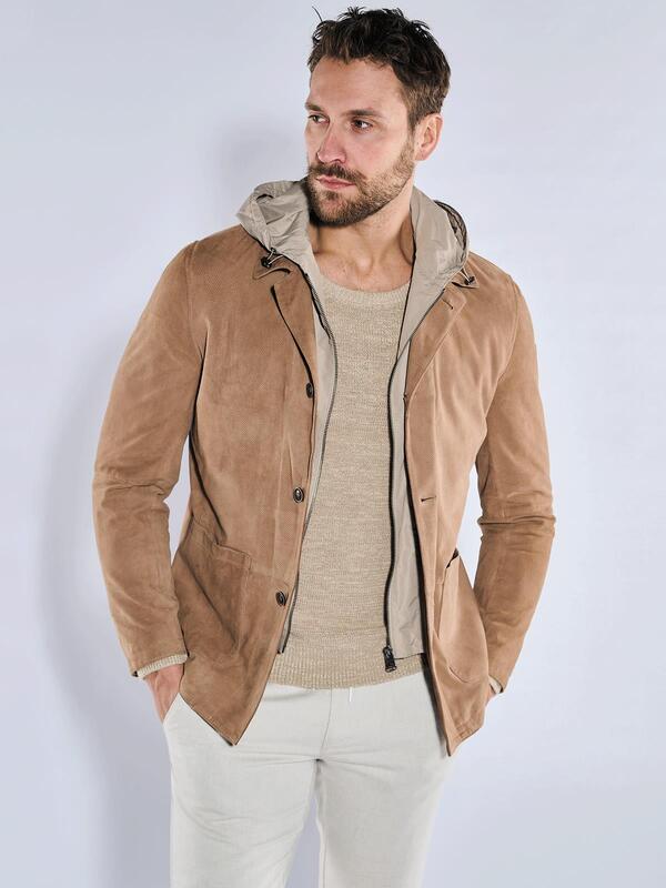 emilio adani Herren Lederjacke mit Inlet braun regular uni von emilio adani