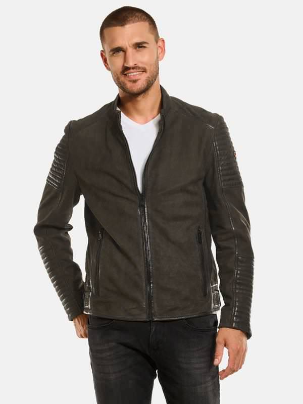 emilio adani Herren Lederjacke aus Nubukleder grün slim fit uni von emilio adani