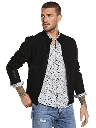 emilio adani Herren Herren Lederjacke mit Steppung, 34450, 34450, Schwarz in Größe 46 von emilio adani