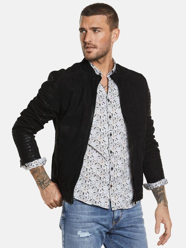 emilio adani Herren Lederjacke mit Steppung schwarz slim fit uni von emilio adani