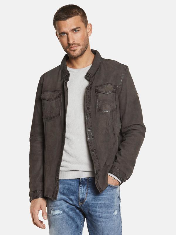 emilio adani Herren Lederjacke slim fit braun uni von emilio adani