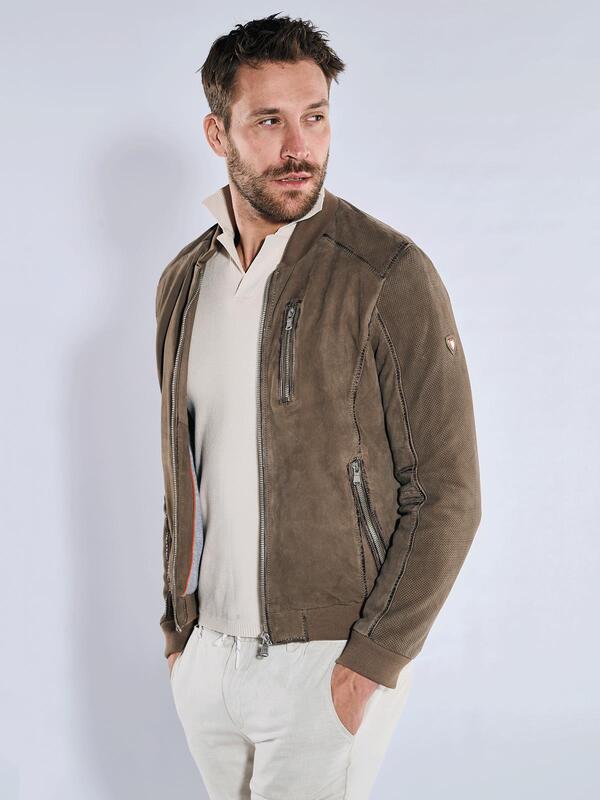 emilio adani Herren Lederjacke slim fit grün uni von emilio adani