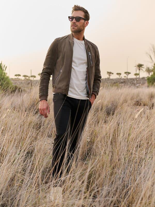 emilio adani Herren Lederjacke slim fit Grün uni von emilio adani