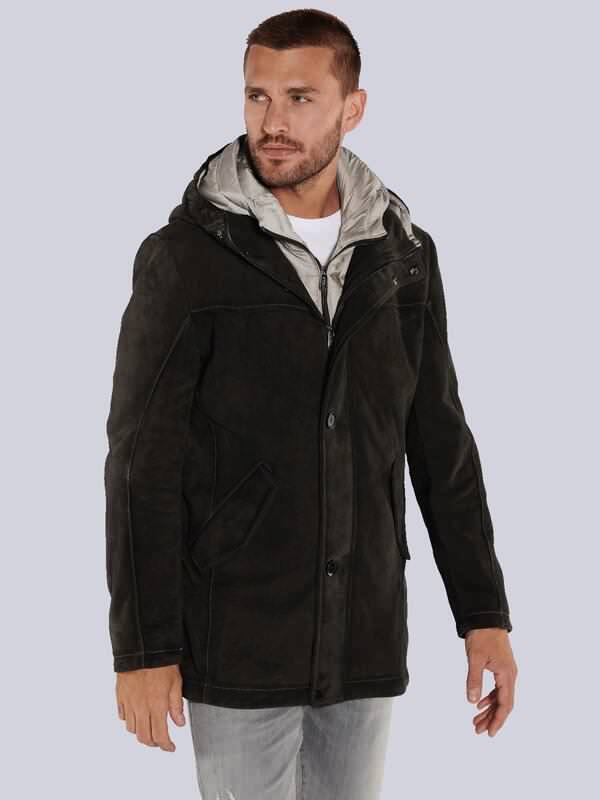 emilio adani Herren Lederparka Braun regular uni von emilio adani