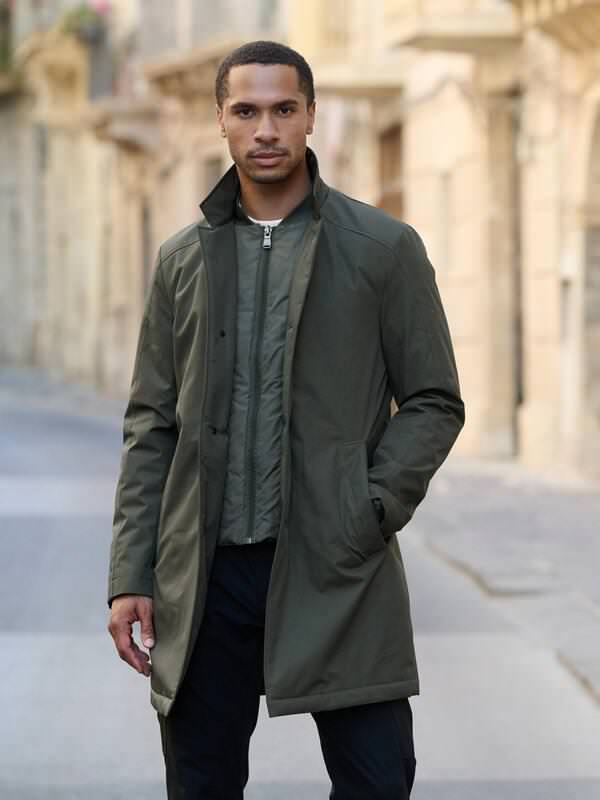 emilio adani Herren Mantel mit heraustrennbarem Inlet Grün regular uni von emilio adani