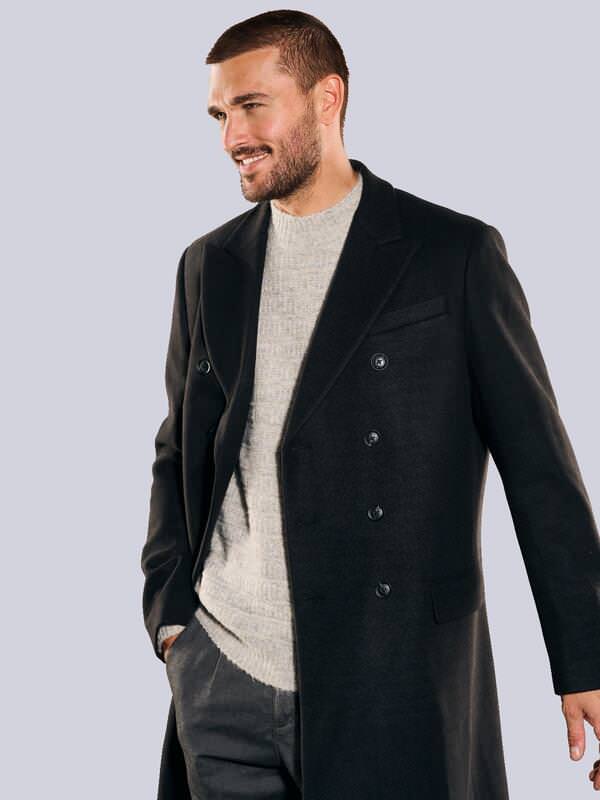 emilio adani Herren Mantel slim fit Schwarz uni Reverskragen von emilio adani