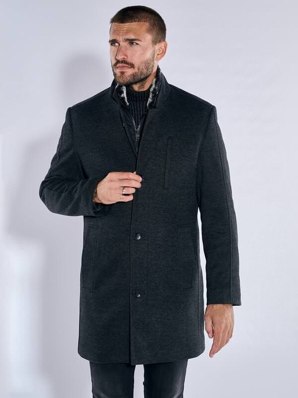 emilio adani Herren Mantel slim fit Schwarz uni von emilio adani