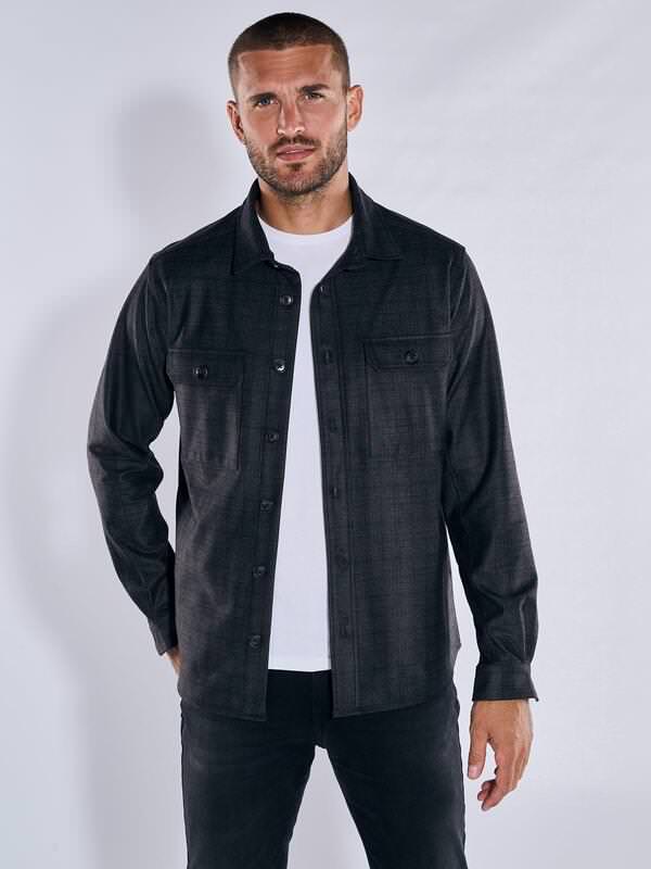 emilio adani Herren Overshirt gemustert Grau regular Kent-Kragen von emilio adani