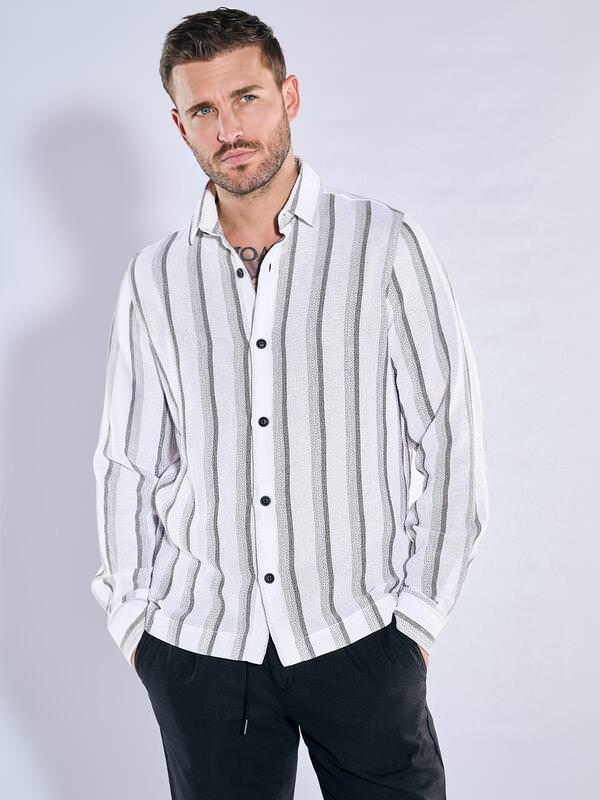 emilio adani Herren Overshirt gestreift Beige regular Kent-Kragen von emilio adani