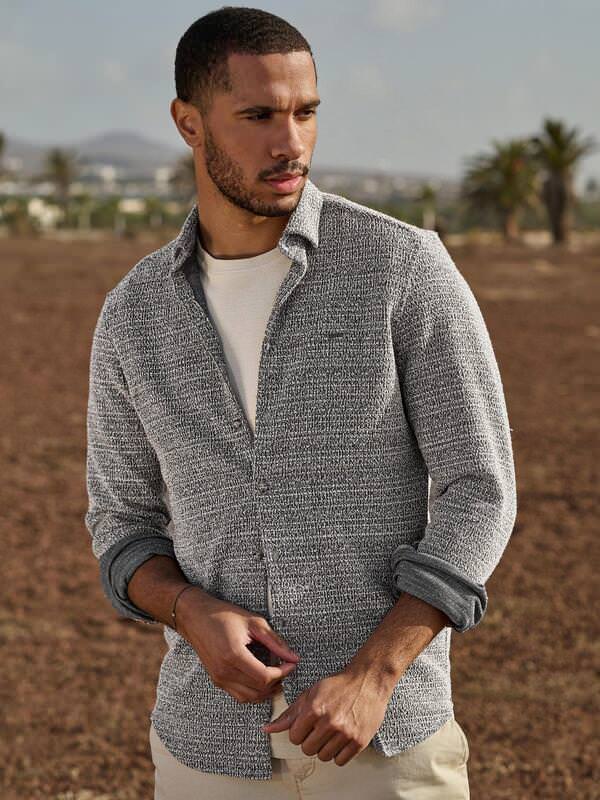 emilio adani Herren Overshirt in Bouclé Warenqualität Braun slim fit gemustert von emilio adani