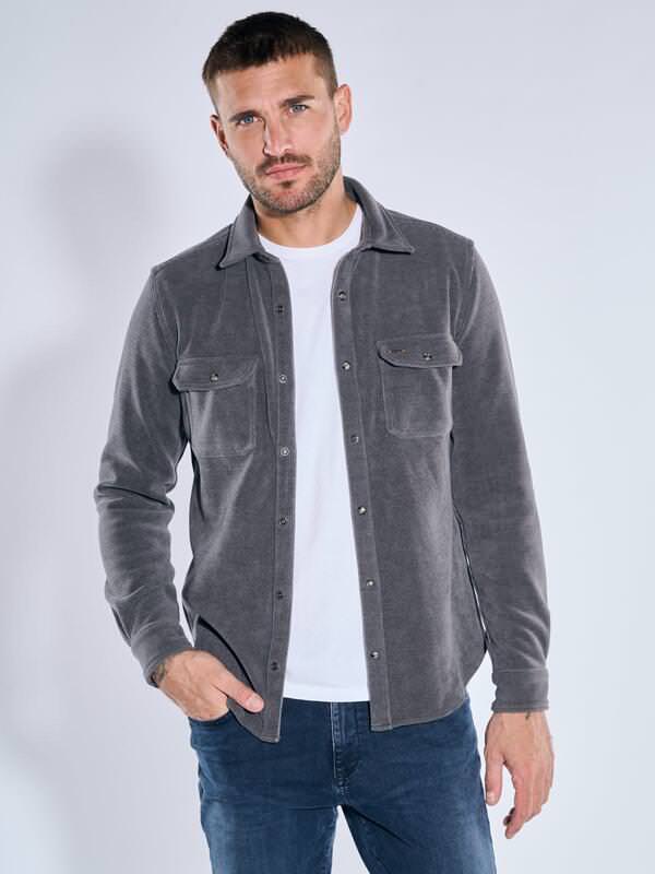 emilio adani Herren Overshirt in Cord-Optik Grau slim fit gestreift Knopfleiste von emilio adani