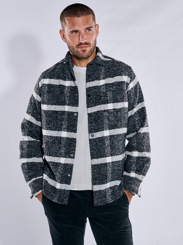 emilio adani Herren Overshirt kariert Grau regular Kent-Kragen von emilio adani