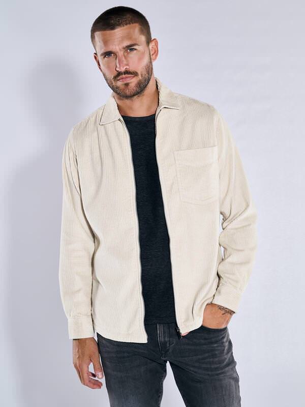 emilio adani Herren Overshirt mit Zipper Beige regular uni Kent-Kragen von emilio adani