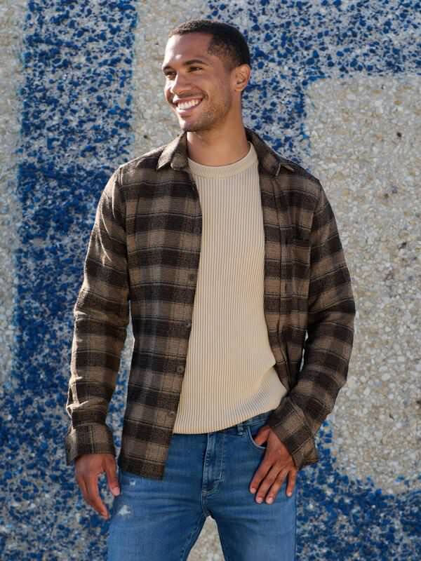 emilio adani Herren Overshirt kariert Braun regular Kent-Kragen von emilio adani