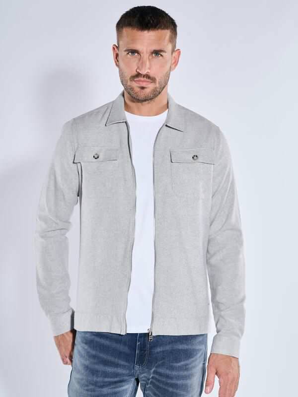 emilio adani Herren Overshirt mit Zipper Grau slim fit uni Kent-Kragen emilio adani Herren Overshirt mit Zipper Grau slim fit uni Kent-Kragen von emilio adani
