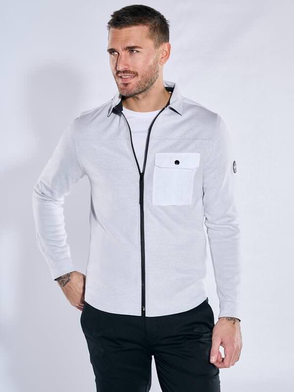 emilio adani Herren Overshirt mit Zipper Grau slim fit uni Kent-Kragen von emilio adani