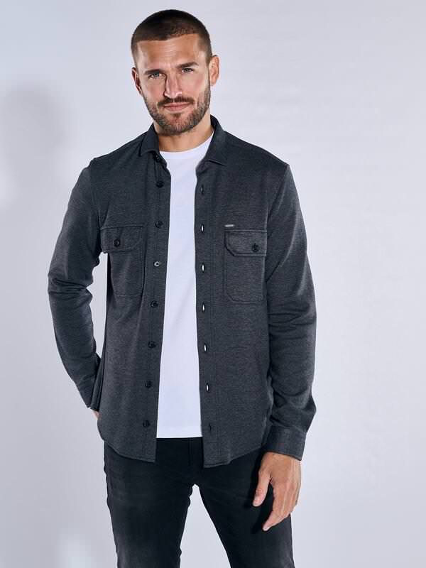 emilio adani Herren Overshirt slim fit Grau uni Kent-Kragen von emilio adani
