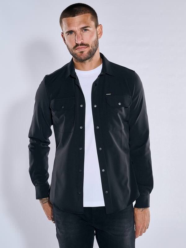 emilio adani Herren Overshirt slim fit Schwarz uni Kent-Kragen von emilio adani