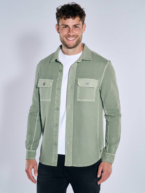 emilio adani Herren Overshirt strukturiert Grün regular gemustert Knopfleiste von emilio adani