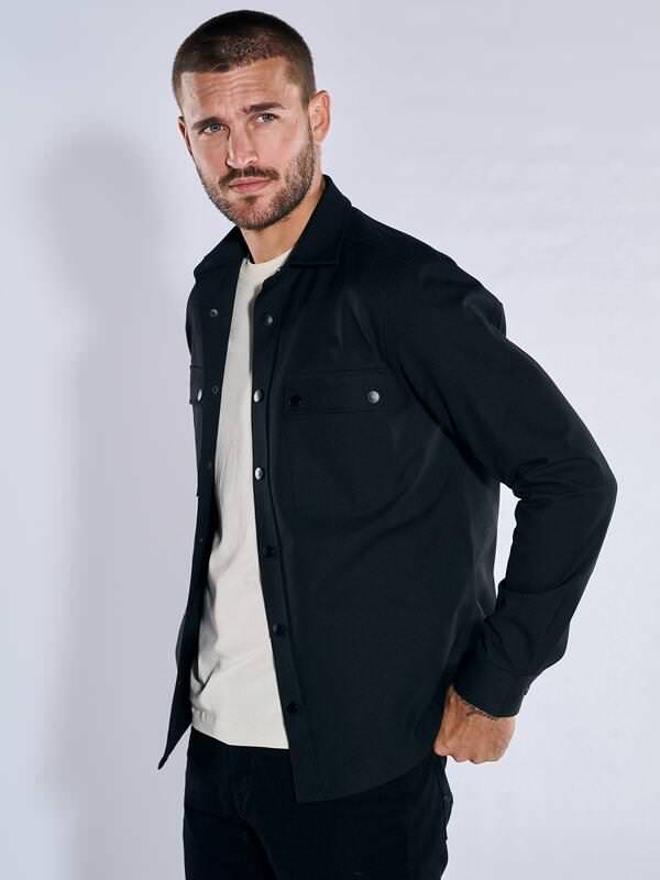 emilio adani Herren Overshirt uni Schwarz regular Kent-Kragen von emilio adani