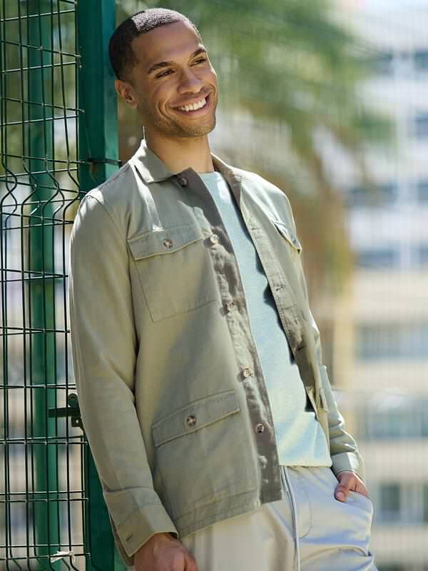 emilio adani Herren Overshirt uni Grün regular Haifisch von emilio adani