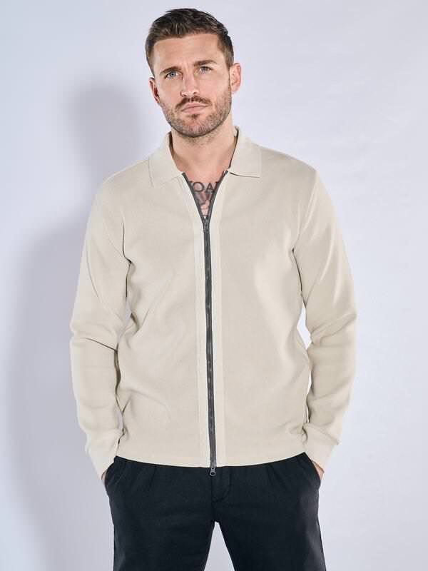 emilio adani Herren Polo-Shirt Langarm Beige regular gestreift Kent-Kragen von emilio adani