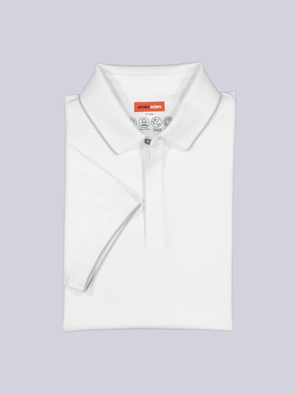 emilio adani Herren Polo-Shirt atmungsaktiv Weiß regular uni Knopfleiste von emilio adani