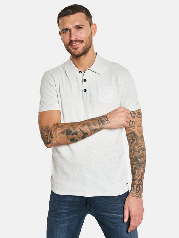 emilio adani Herren Polo-Shirt mit Brusttasche grau regular uni Knopfleiste von emilio adani