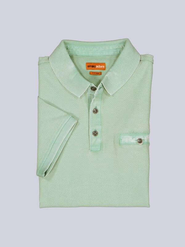 emilio adani Herren Polo-Shirt slim fit Türkis gemustert Knopfleiste von emilio adani