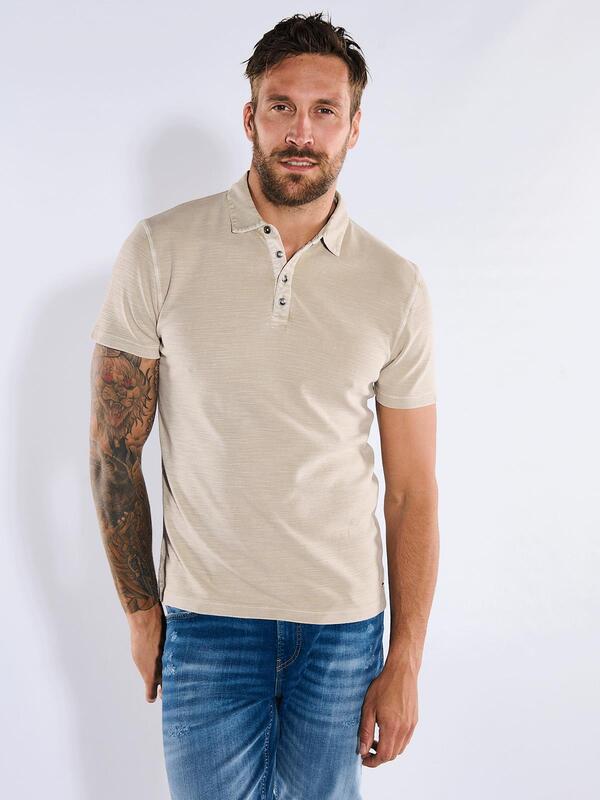 emilio adani Herren Polo-Shirt strukturiert beige slim fit gestreift Knopfleiste von emilio adani