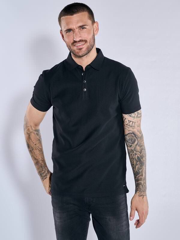 emilio adani Herren Polo-Shirt strukturiert Schwarz regular gemustert Kent-Kragen von emilio adani