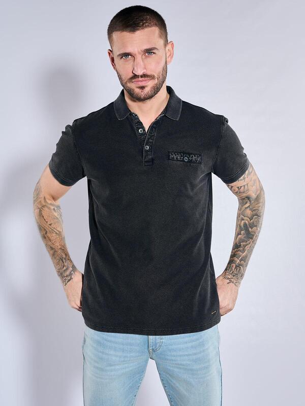 emilio adani Herren Polo-Shirt strukturiert schwarz regular uni Knopfleiste von emilio adani