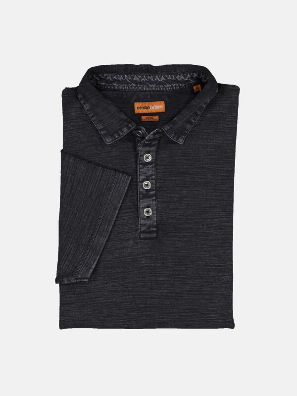 emilio adani Herren Polo-Shirt strukturiert schwarz slim fit gestreift Knopfleiste von emilio adani