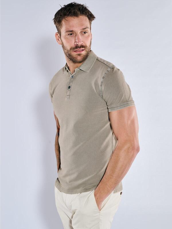 emilio adani Herren Polo-Shirt uni braun slim fit gemustert Knopfleiste von emilio adani