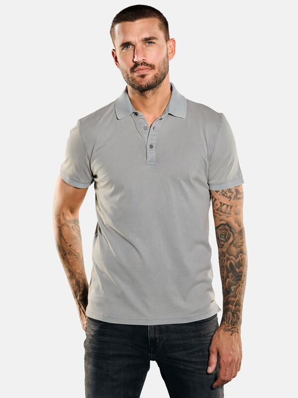 emilio adani Herren Polo-Shirt uni grau slim fit Knopfleiste von emilio adani