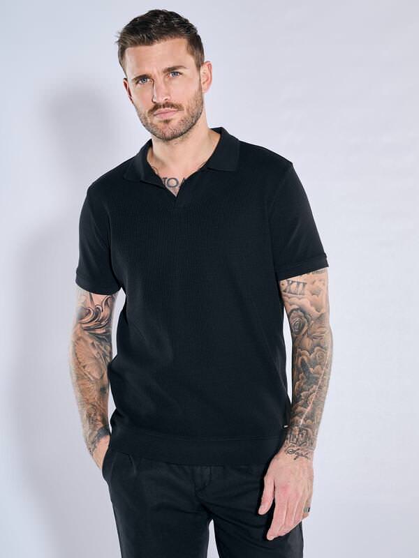 emilio adani Herren Polo-Shirt uni Schwarz slim fit gestreift Kent-Kragen von emilio adani