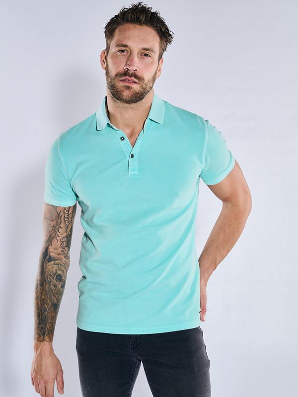 emilio adani Herren Polo-Shirt uni türkis slim fit gemustert Knopfleiste von emilio adani