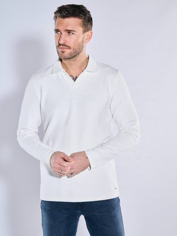 emilio adani Herren Poloshirt langarm Weiß regular gemustert Kent-Kragen von emilio adani