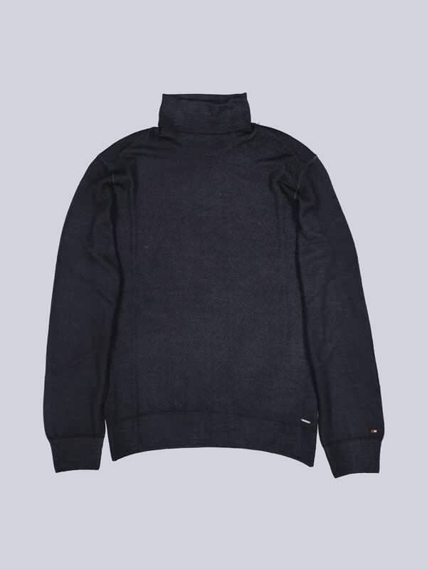 emilio adani Herren Pullover Merino Blau regular uni Rollkragen von emilio adani